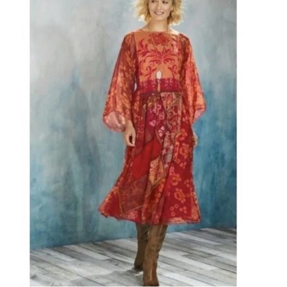 Soft surroundings red and orange boho‎ dress